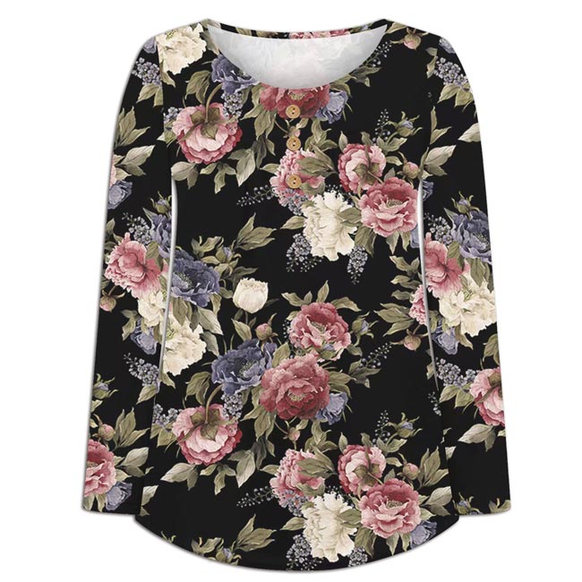 

Women' round neck new long-sleeved T-shirt printed tops for women, Customize