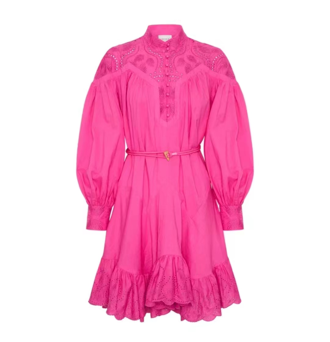 

2023 new silk slim dress cut-out embroidery, Red