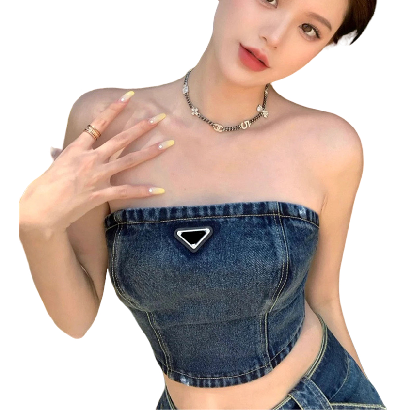 

Fashion Design Womens Tanks Camis Tops Brands Womens Denim Camisoles Tanks Bras Nylon Underwear Bra Tees Denim Tube Top Chest Wrap Vest, P-01