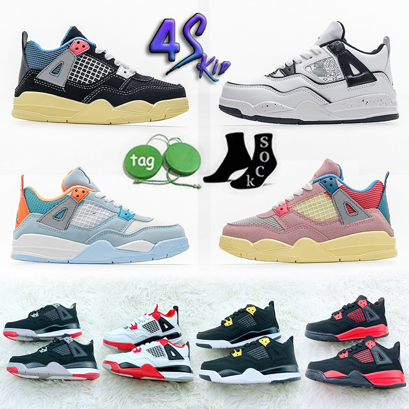 

Kids Youth Low Basketball Shoes Jumpman 4 4s Fire Red Thunder PS Size 9C-5Y University Blue Black Cat Bred Toddler Sneaker Sail Muslin