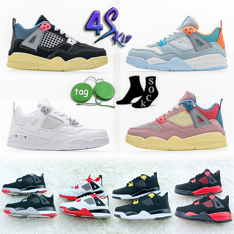 

New 4S Kids Basketball shoes Chicago Black Red 4 Infant Boy Girl Sneaker Toddlers Fashion Baby Trainers Children footwear Athletic Outdoor