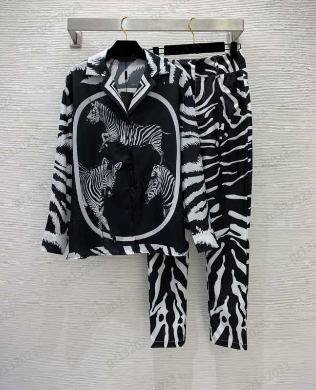 

Zebra Print Two Piece Pants Animal Prints Lapels Long Sleeve Casual Shirts Match Stretch High-waisted Casual Pants Personality Joker Two Piece Pants Sets