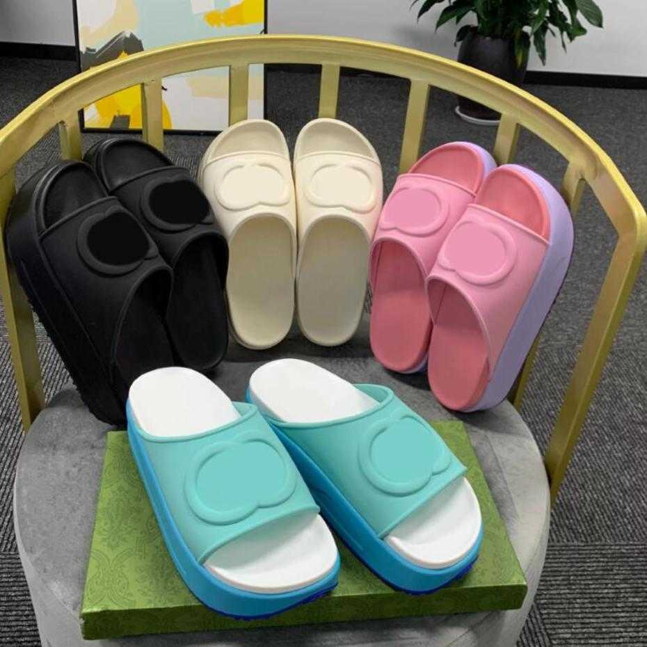 

Slippers Luxury Designer Sandal Lady Slides platform wedge rainbows summer slippers for Women men ladies brands dearfoam Rubber Pool Slide Beach pink black Blue