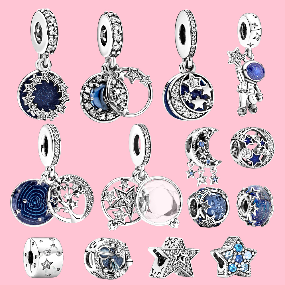 Real S925 Sterling Silver Fashion Brand Astronaut Galaxy Pendant Charm Pandora Jewelry DIY Women's New Year's Birthday Gift