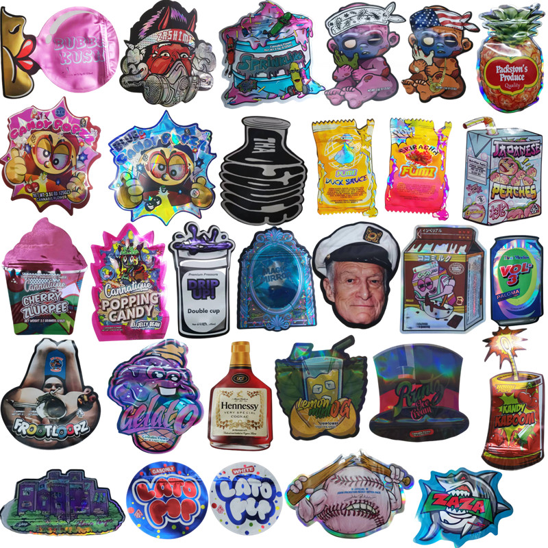 

2023 irregular shape mylar bag 3.5 die cut out fumi sriracha duck sauce candy popzz sprinklinks runtz gelato super mambaz granadaz white bacio custom edible package