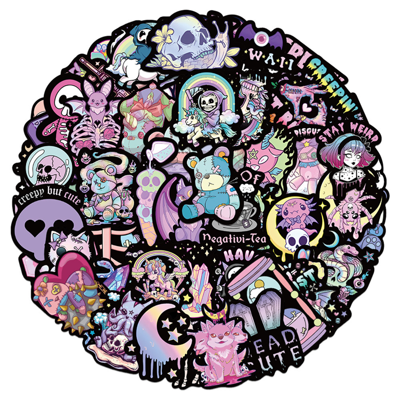 

56pcs kawaii halloween stickers Purple Skull gothic Graffiti Kids Toy Skateboard car Motorcycle Bicycle Sticker Decals, Multi colors