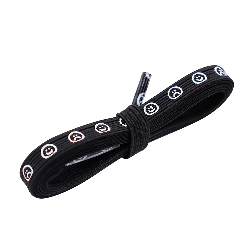 

Cartoon Smiley Face Pattern Flat Black and White Two-tone Laces Casual Shoes Stretch Laces 8mm Diameter Adult & Kids Shoeslace