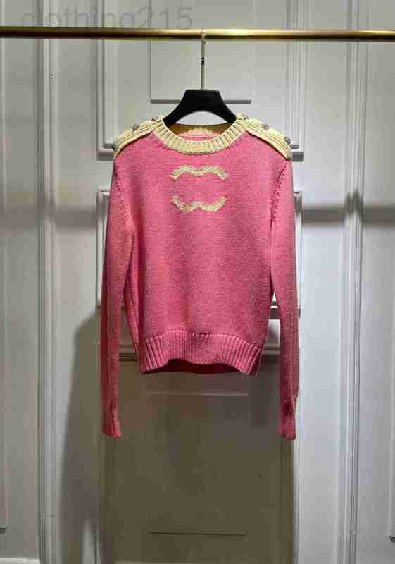 

Women' Knits & Tees Designer Sweaters 2023 European designers design pink contrast cashmere sweater 5FP0