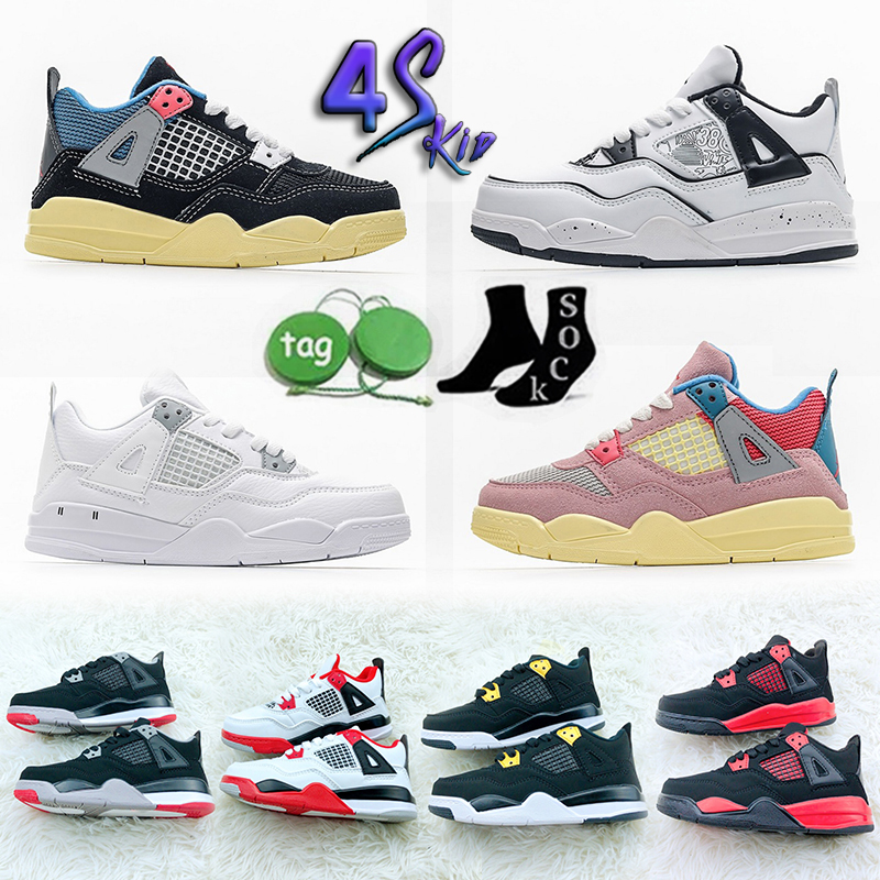 

Designers Jumpman 4 Kids Basketball Shoes Crimson shimmer Black Cat Lightning Obsidian Toddlers Pure Money Military Blue 4s UNC University