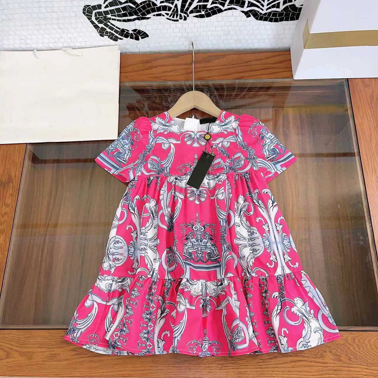 

23ss designer girl Lapel bowknot dressshirt brand kids dresses for big girls fashion dress Short sleeve cotton dress Casual Pleated skirt Shirt