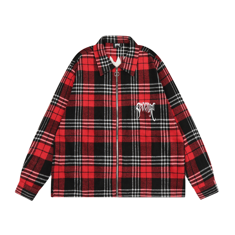 

23ss Winter USA Plaids Tee High Street Long Sleeve Embroidery Logo Women Mens Casual Thick Cotton Shirts Zipper Jackets, 5551 brown
