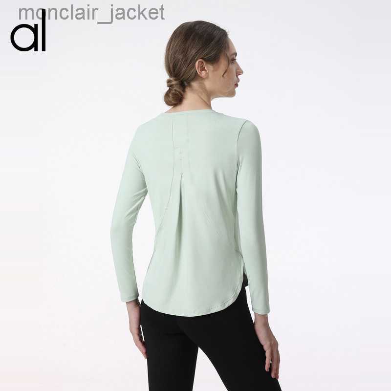

Designer Alos Yoga Autumn and Winter New Long-sleeved Yoga Suit Loose Solid Color Yoga Top Sports T-shirt Fitness Casual Women Lululemens Women, Black