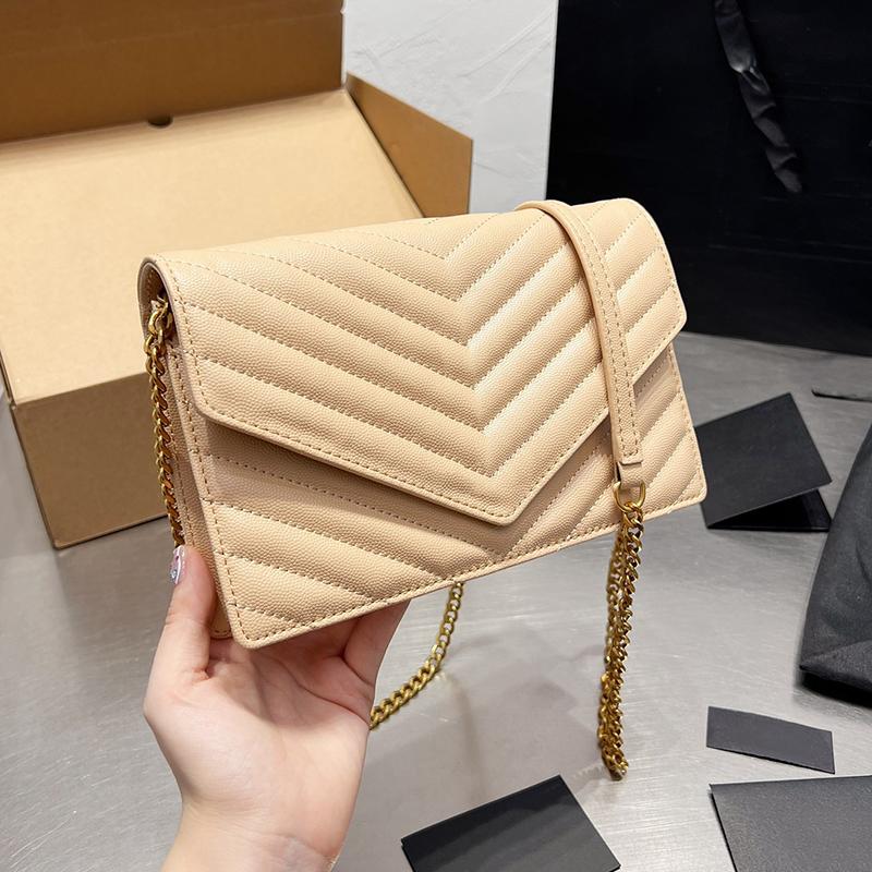 

CASSANDRE MATELASSE ENVELOPE CHAIN WALLET Shoulder Bag Luxury Designer Bags Woman Metal Chain Handbag Leather Crossbody Purse, 22