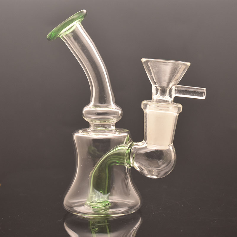 

Mini Bongs Hookah Recycler Dab Rig Thick Smoking Hookah 14mm Joint Small Glass Bong Cheap Glass Bubbler Smoking Water Bongs with Oil Bowl