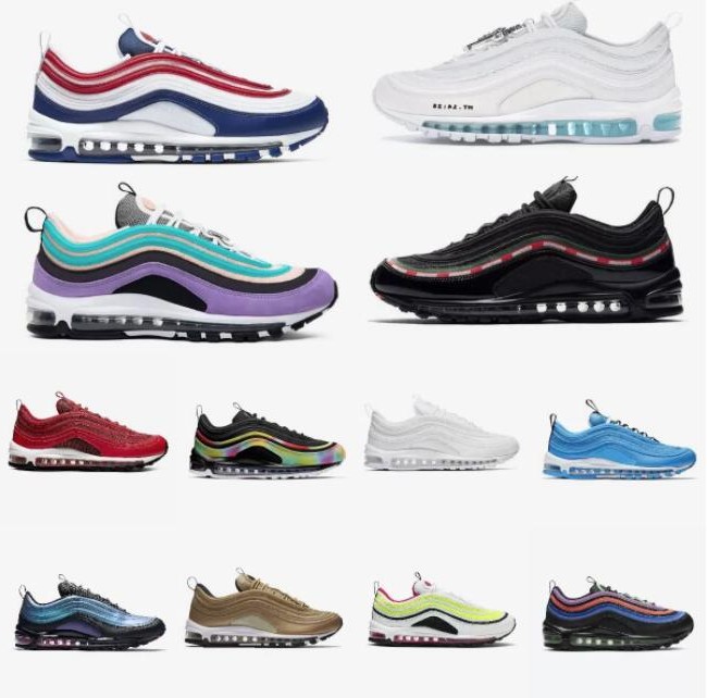 2023 Nouveaux Hommes Femme Chaussures de course 97 Hommes coussin Baskets Halloween Bleu Clair Rouge Léopard Réfléchissant 97s Bred South Beach b