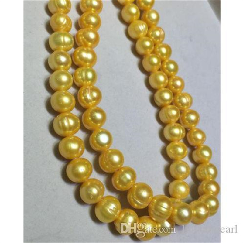 Beaded Necklaces 35" 10-12 MM NATURAL YELLOW SOUTH SEA BAROQUE PEARL NECKLACE SUNFLOWER CLASP-image-415980019