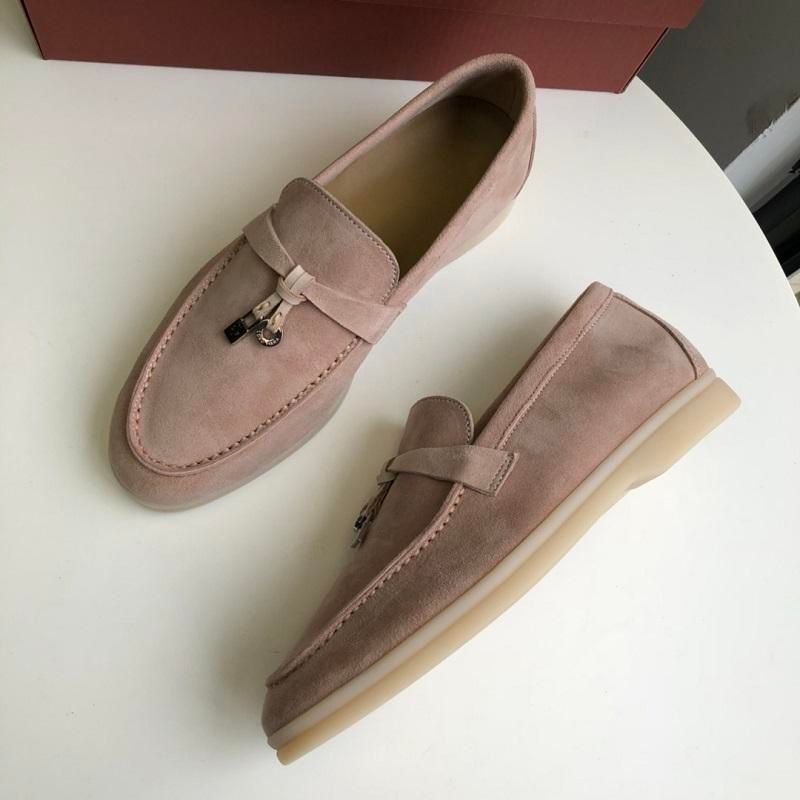 

Men Designer Sneakers Shoes Loro Suede Loafers Classic Buckle Round Toes Flat Heel Leisure Comfort Four Seasons Woman Shoes 45T9