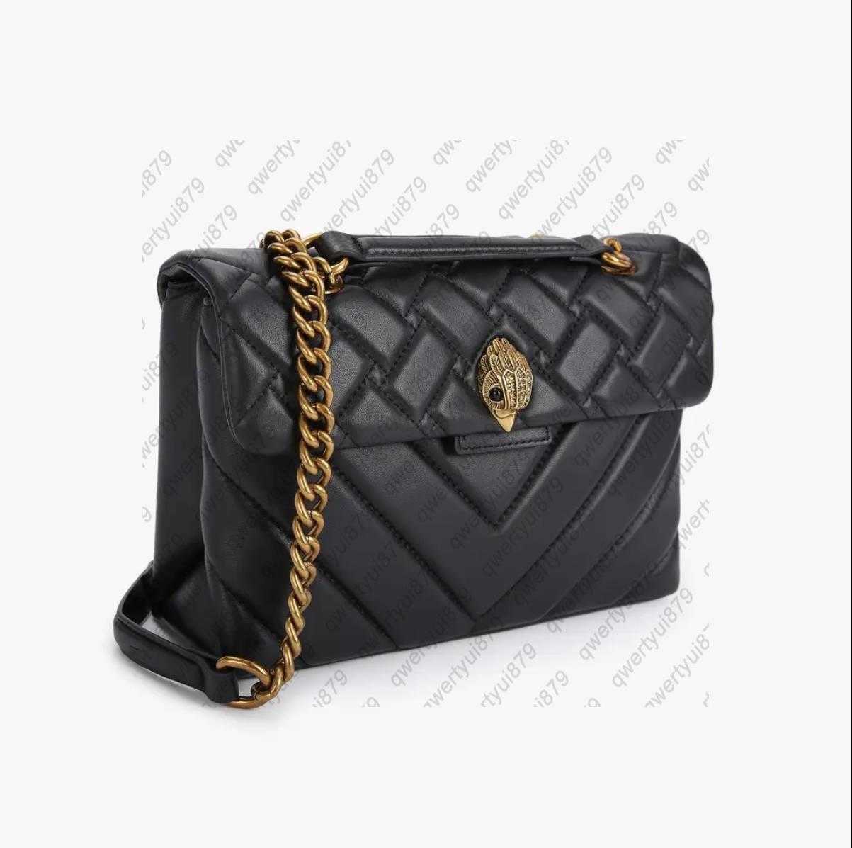 

Shoulder Bags Kurt Geiger London Kensington Medium Real Leather Handbags Luxury Black Gold/Silver Chains Shoulder Bag Cross Body Purse and FZOG