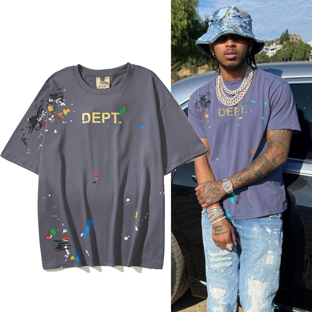 

Painted Tee T Shirts Vintage Short Sleeve Print Men's Plus Tees Quality T-shirt Top, Gray