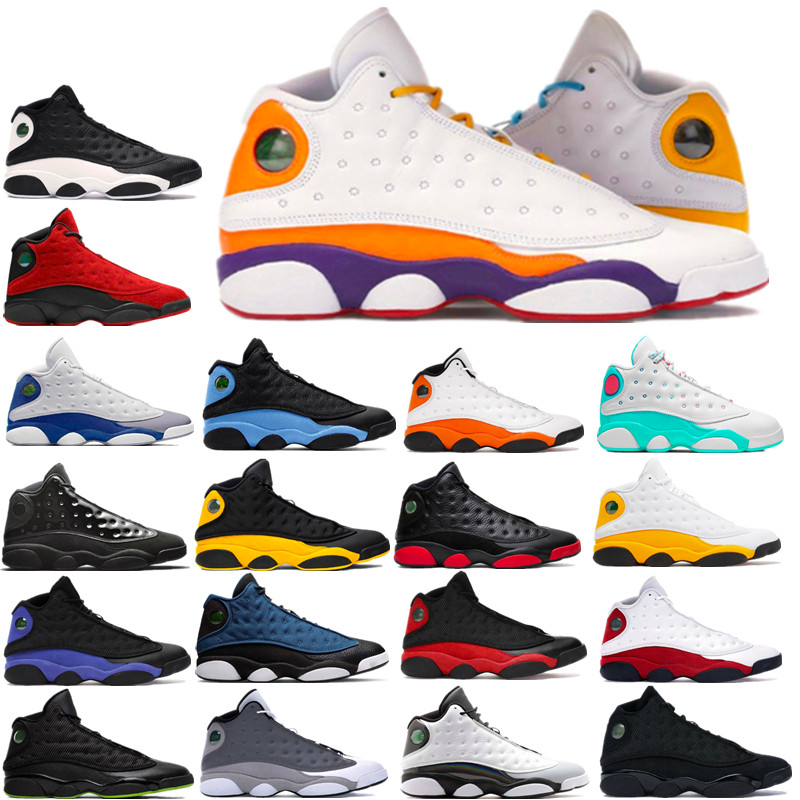 

Black Flint 13s Basketball Shoes Jump Man 13 J13s He Got Game Island Green Houndstooth Reverse Bred Playground Lucky Green Court Purple Mens Womens Retros Sneakers, Cap and gown