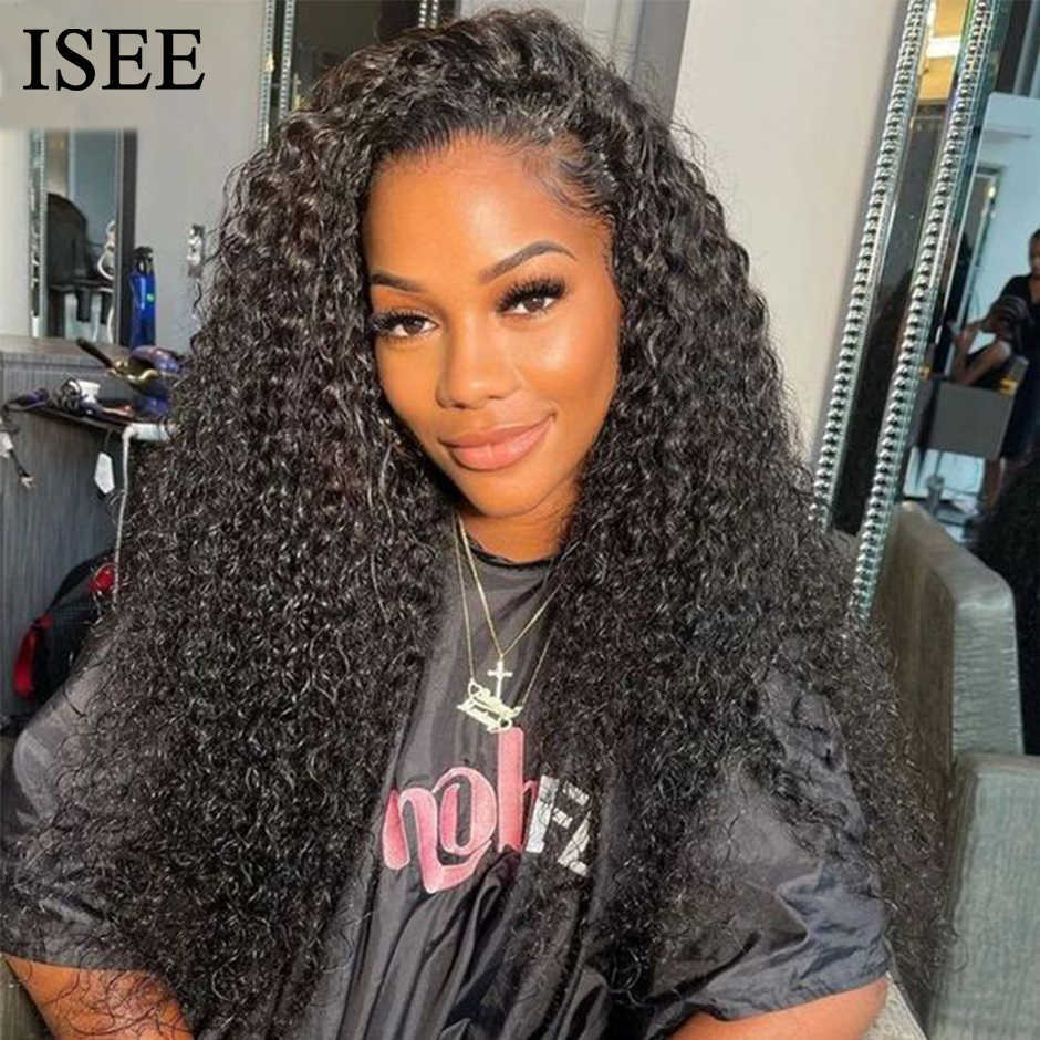 

Kinky Curly 13x4 Lace Frontal Human Hair Wigs 180% Density Pre-plucked Deep Curly Lace Closure Wigs 32Inch ISEE Hair Wigs, 13x4 lace front wig