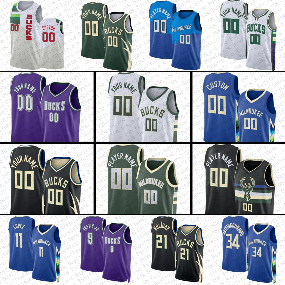 

Giannis Antetokounmpo Jrue Holiday Khris Middleton Custom Basketball Jerseys Bobby Portis JR Milwaukees Brook Buck Lopez Pat Connaughton Jae Crowder Beauchamp, Mens