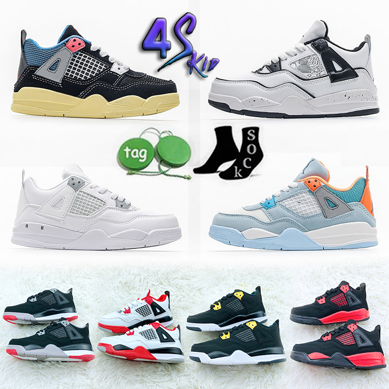 

Kids Baby 4 4s Basketball Shoes Children Boy and Gril jordan jordans4 jordan4 Sneakers Pale Citron Fire Red What The White Black Gold Outdoor Sports Trainers 26-35