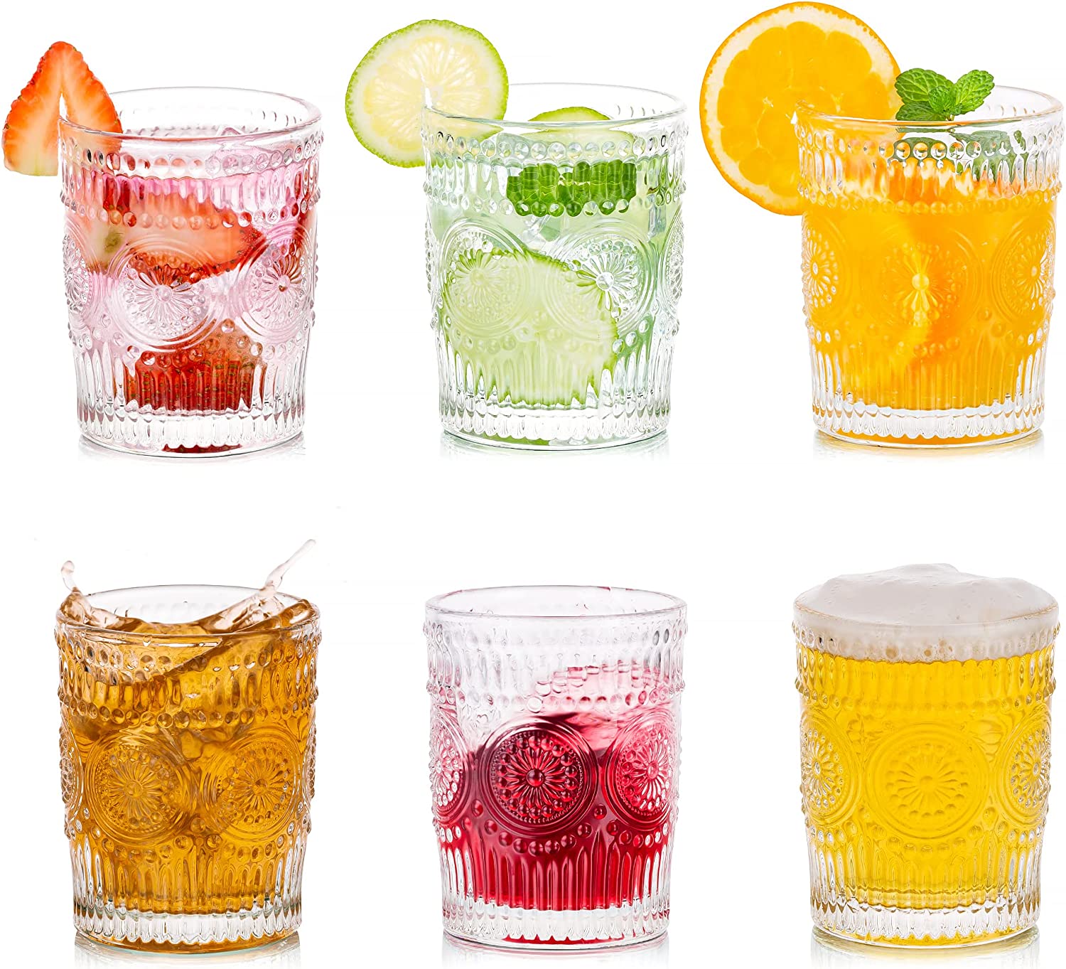 

Water Glasses Drinking Cups Vintage Crystal Glassware Aesthetic Juice Glass Cup Drinkware for Juice Cocktail Kitchen Dining Table