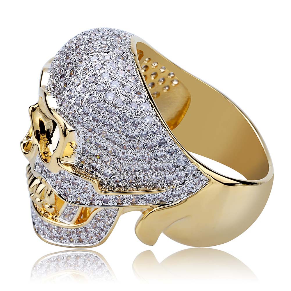 

Hip Hop Fashion Personality Tidal Current Band Rings 18k Real Gold Plated Skull Cuban Finger Circel Jewelry