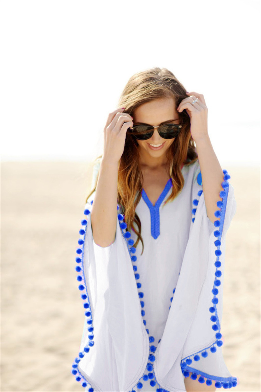 

Casual Dresses Hot Selling Seaside Holiday Beach Cover-up Chiffon Blouse, White