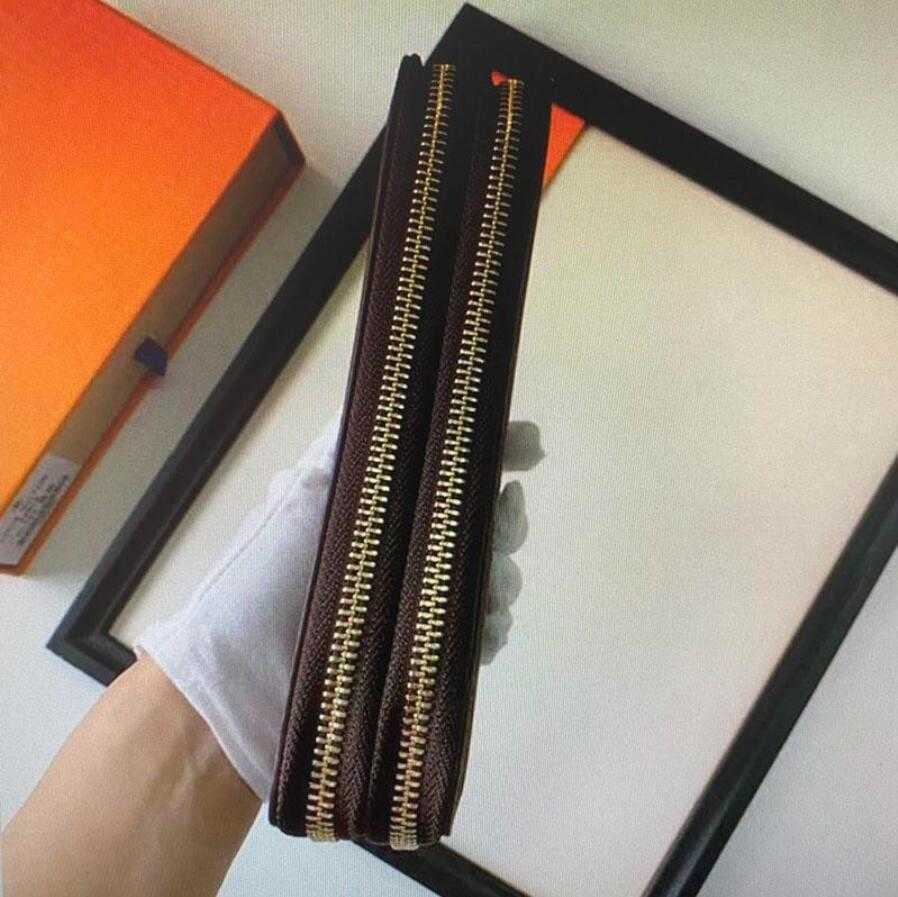 

Womens mens double zipper long Wallet fashion brown leather designer wallet card holder women luxury purses wallets for men purse, White grid