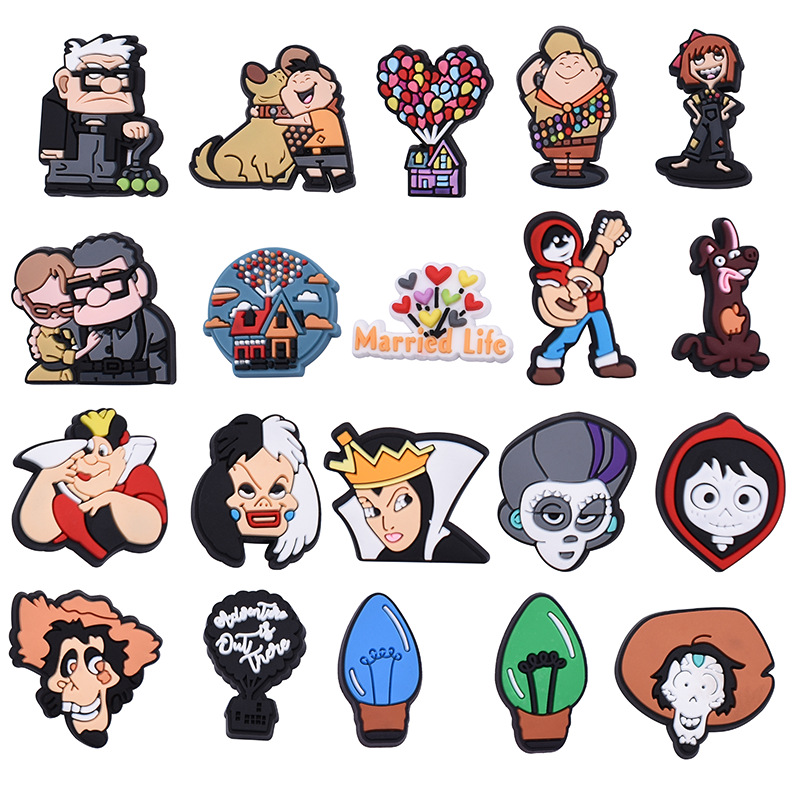 

Anime charms wholesale childhood memories COCO figures series funny gift cartoon charms shoe accessories pvc decoration buckle soft rubber clog charms, Equally mixed colors