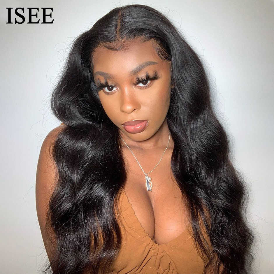 

ISEE HAIR Body Wave Lace Front Wigs Brazilian HD Transparent Lace Frontal Human For Black Women Lace Front Remy, Natural color