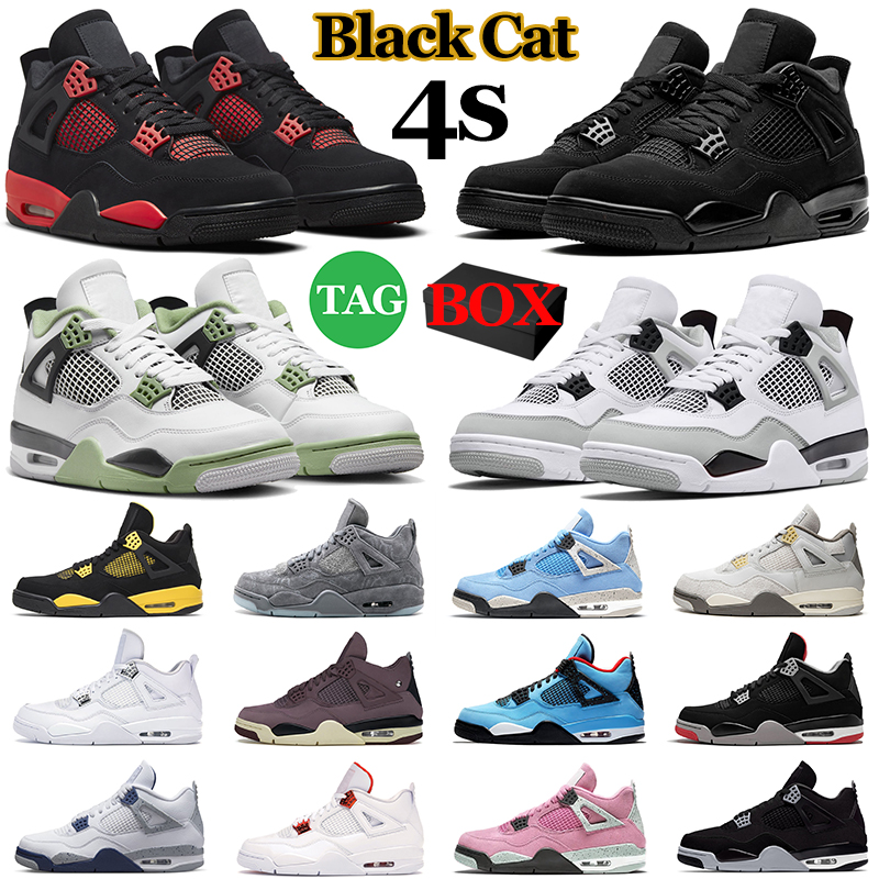 

With BOX Jumpman 4 Mens Basketball Shoes Military Black Cat 4s j4 Red Thunder Cement Canvas A Ma Maniere Seafoam Men Womens Trainers Sports, Soft pink