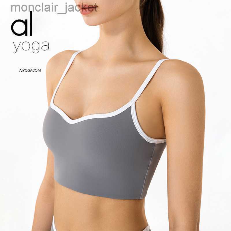 

Designer Brand Tank Top Alos Yoga Thin Shoulder Strap Back Sports Underwear Women Gathered Fitness Bra Yoga Sling Vest Chest Pad, Lavender purple