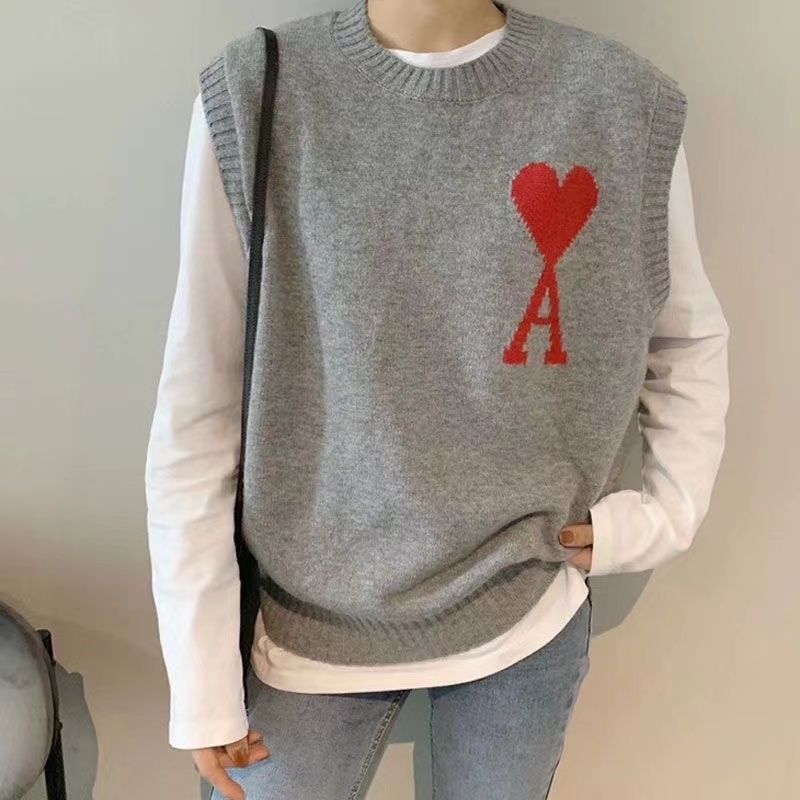 

spring crewneck love women's sweater designer luxury comfortable personality knitted vest pullover outside wear vest outside wear trend fashion, Gray