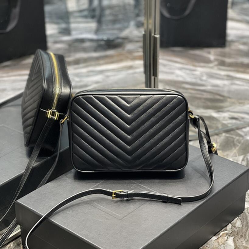 

Genuine Leather Designer Bag Woman Handbag Original Box Messenger shoulder Cross body Bags cowhide laides wholesale discount metal letters, Black-gold