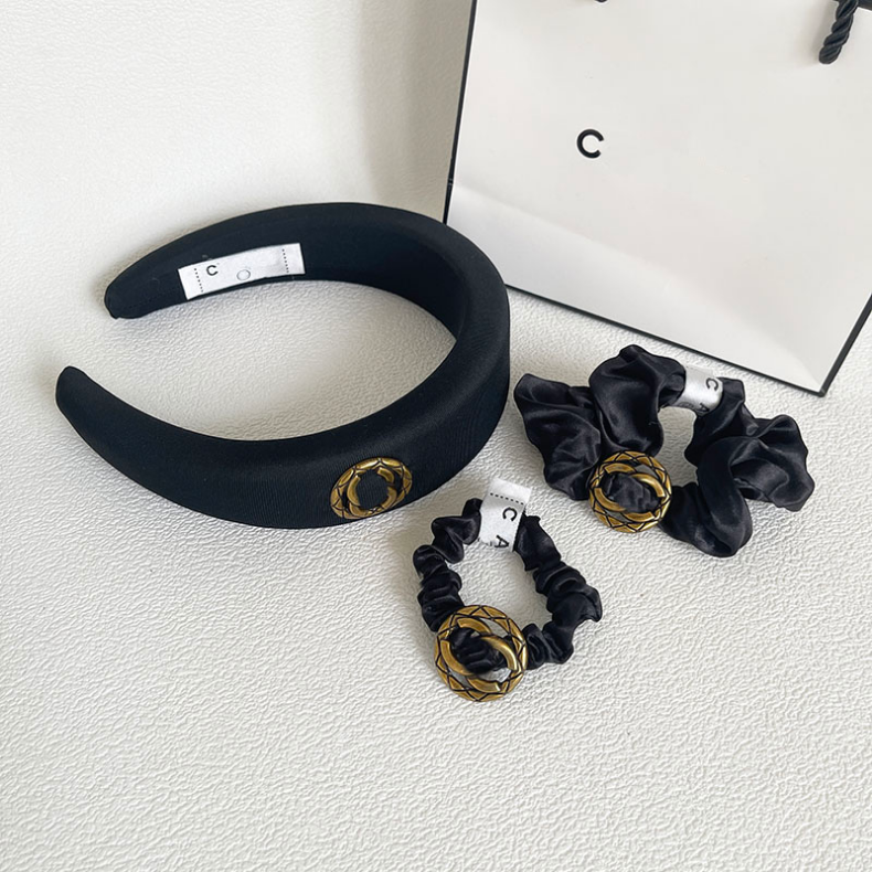 

Luxury Designer Headbands Hairband Womens Three-piece set Black Brand New Pattern French Satin Hairband Elegant Wide Edge Hair Hoop Sport Head Accessories Gift, N0143-3