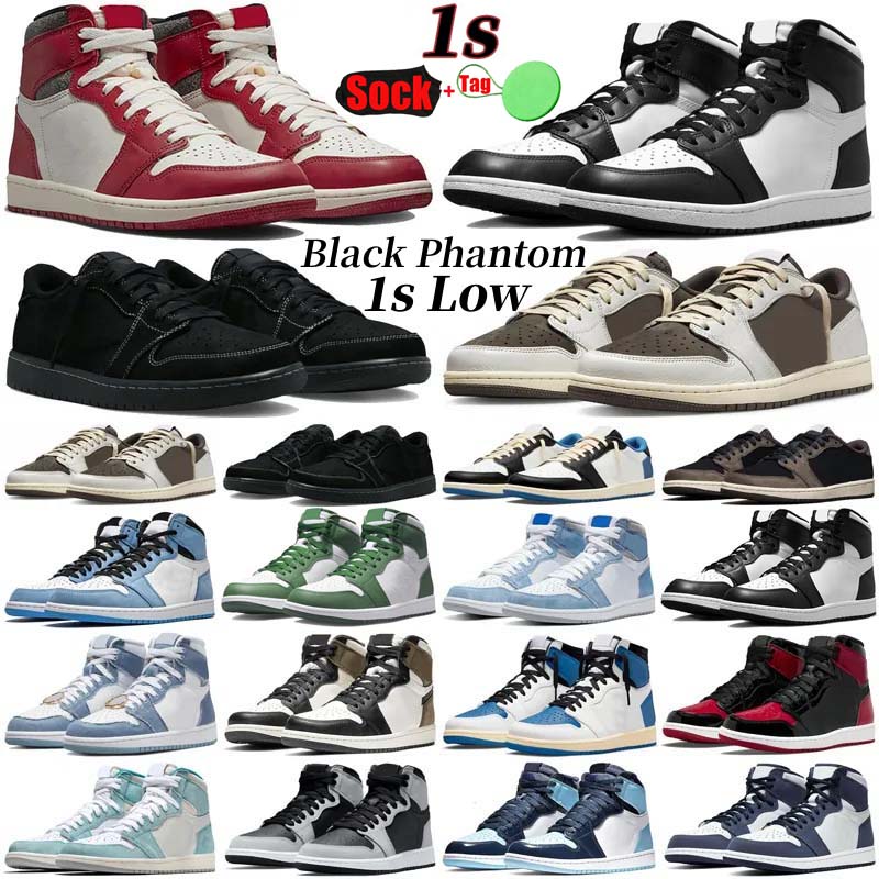 

Black Phantom 1 1s basketball shoes for mens womens jumpman lows Black White shoe Lost Found Fragment Reverse Dark Mocha low trainers sneakers, 12