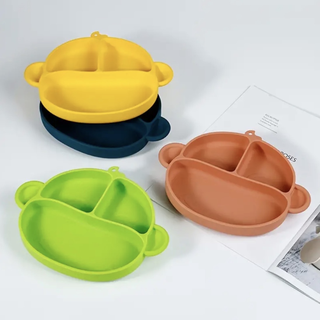

Mother Baby Products, New Monkey Kids Plate, Non-Slip Suction Plate All-in-One Baby Divided Food Grade Silicone Plate