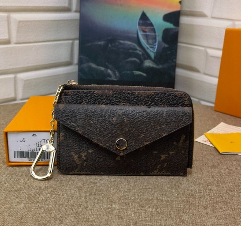 

7A Card Holder Women Genuine Leather RECTO VERSO Wallet Mini Zippy Organizer Wallet Coin Purse Bag Belt Charm Key Pouch Pochette Accessoires With box Coin Pocket, Black embossing