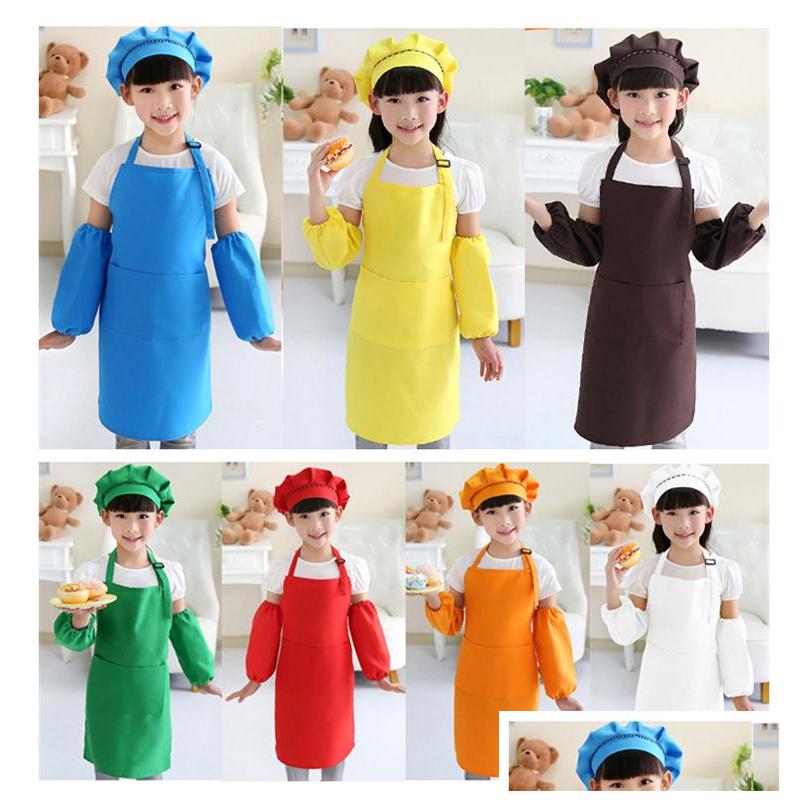 

Aprons Kids Pocket Craft Cooking Baking Art Painting Kitchen Dining Bib Children 10 Colors Drop Delivery Home Garden Textiles Dhxah
