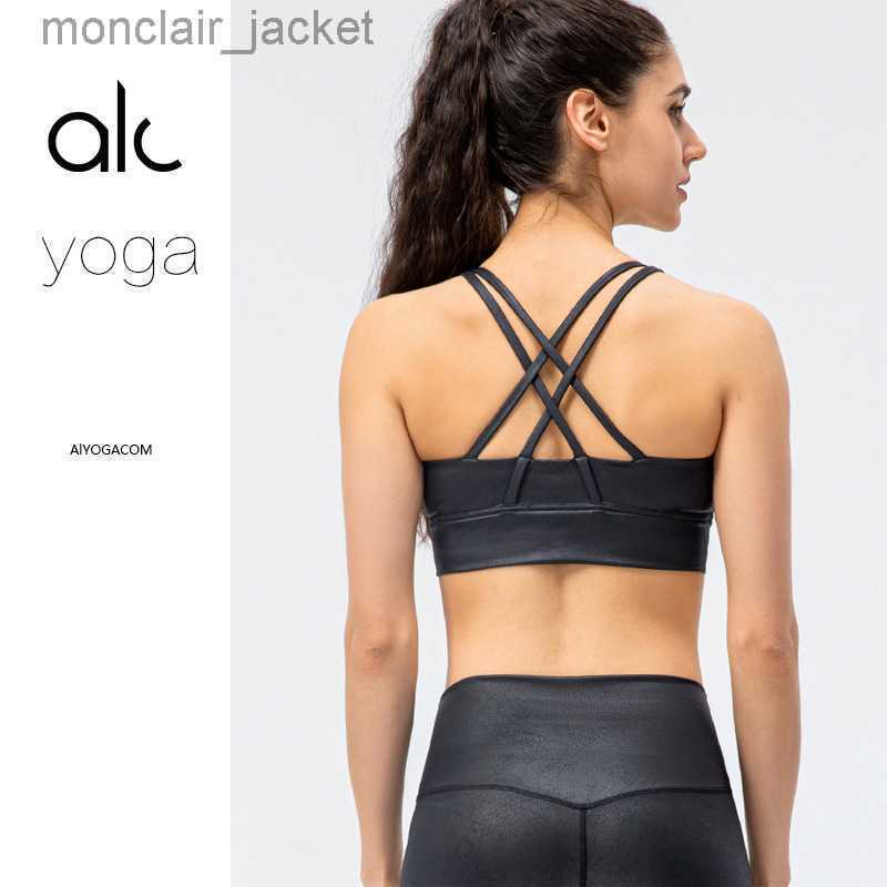 

Designer Brand Tank Top Alos Yoga Bronzed Nude Sports Bra with Cross Back and Shockproof Upper Support Sports Bra for Women, Black