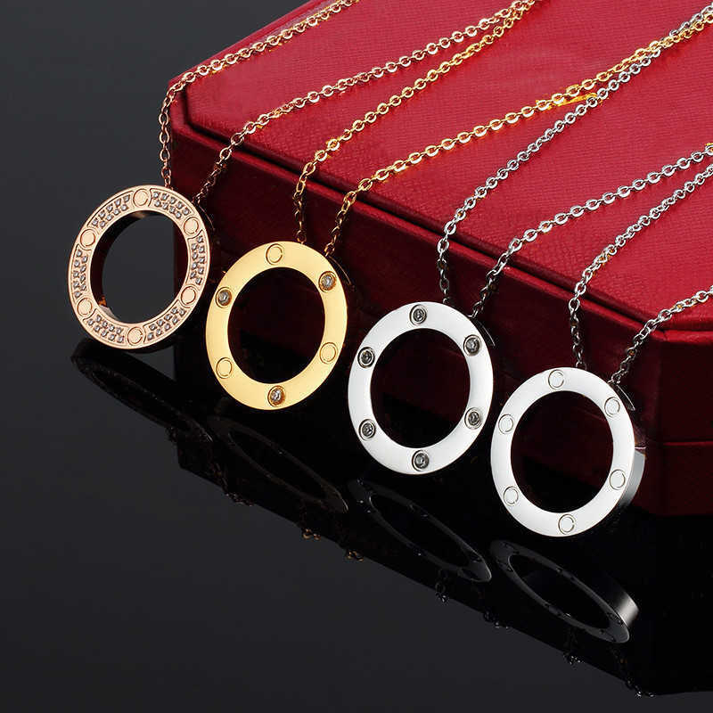 

Luxury Fashion necklace Designer Jewelry Party Titanium Steel Round LOVE Diamond Pendant rose Gold necklace women's long chain jewelry gift