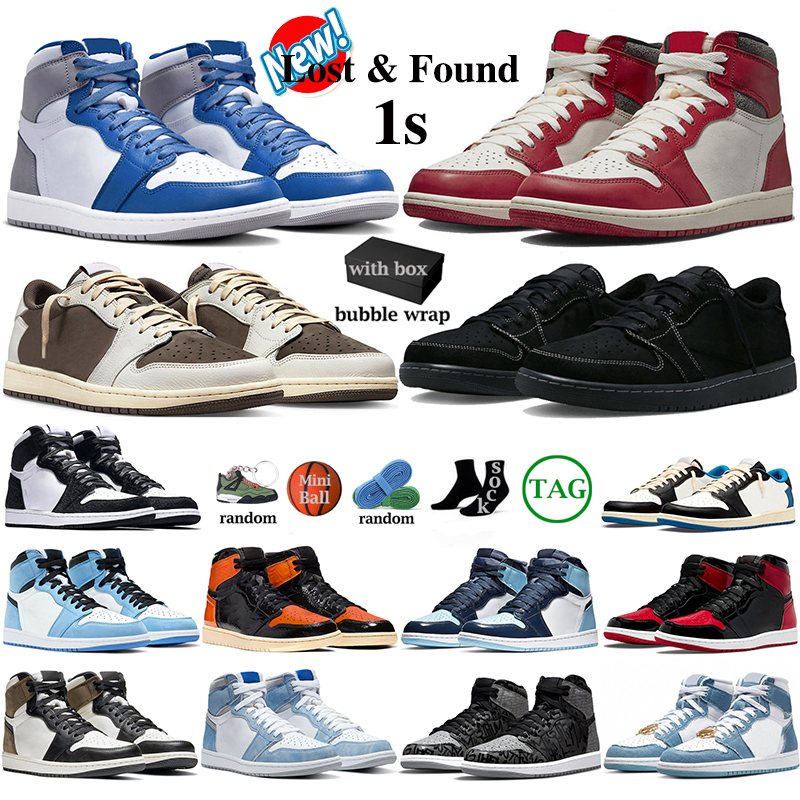 

1s 1 basketball shoes with box men women black phantom lost and found starfish true blue mocha shattered backboard trainers sneakers sports, 22