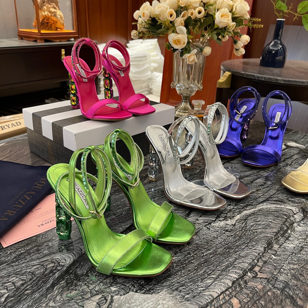 

2023 Luxury Brands High Heels Aura Sandals Shoes Women Crystal-embellished Heel Ankle Straps Lady Sandal Party Wedding Bridal Gladiator color 5