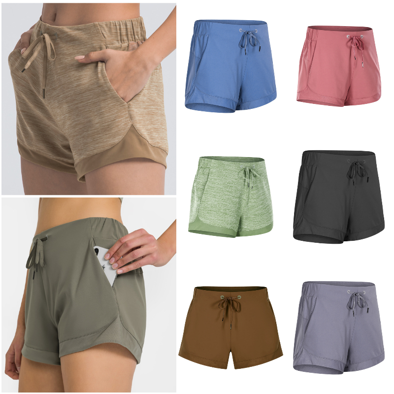 

LL S2023 Women Shorts Yoga Outfit Girls Running Ladies Casual Short Pants Adult Trainer Sportswear Exercise Fitness Wear Breathable, Khaki