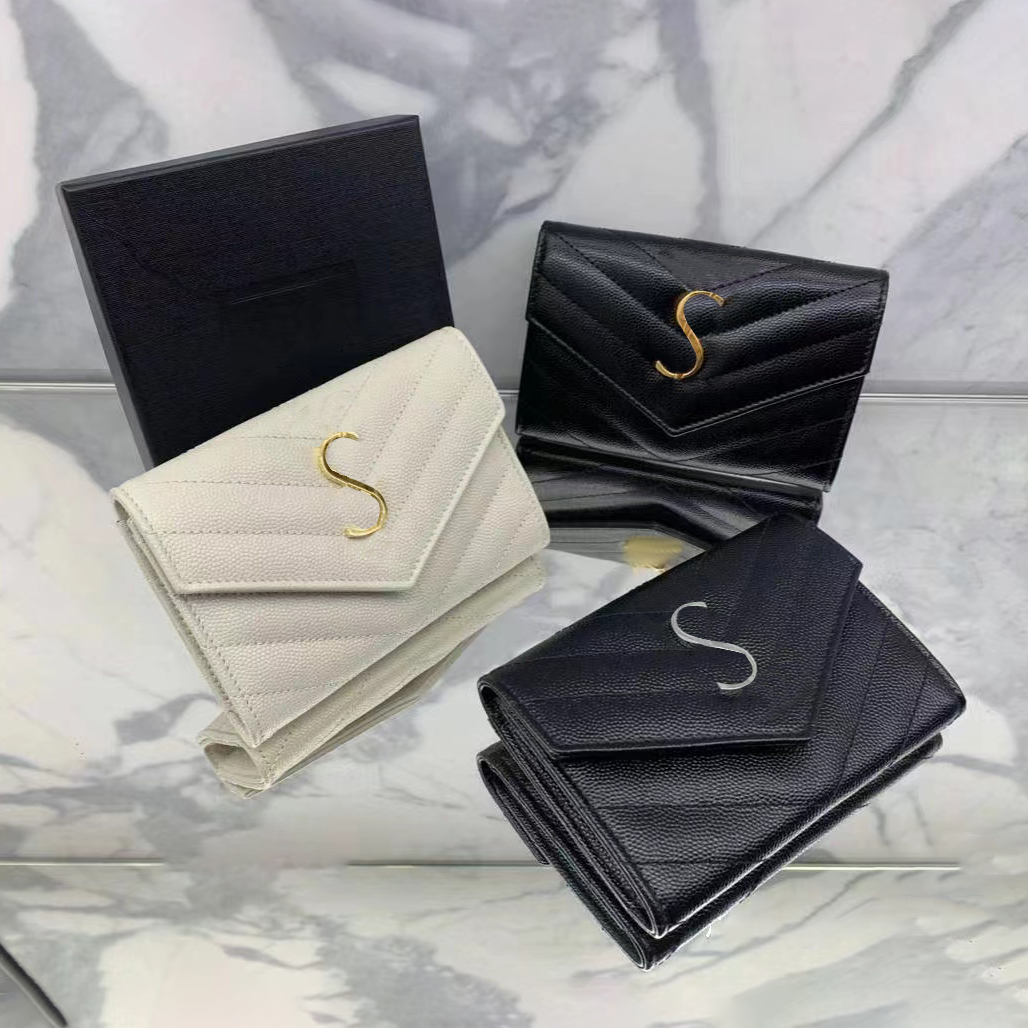 

Luxurys Designers high quality caviar Holders Wallets Fashion Genuine Leather Holder handbag Men Women's COIN CARD Black Lambskin Mini Key Purse Interior Slot case, Black-silver buckle