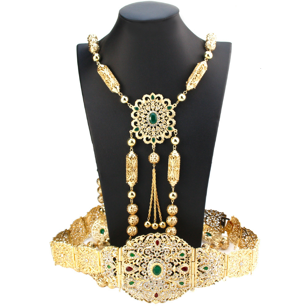 

Waist Chain Belts Sunspicems Bride Dress Caftan Belt Shoulder Chain Set Gold Color Algeria Morocco Women Wedding Jewelry Arabic Crystal Body Chain 230214, 1294lan