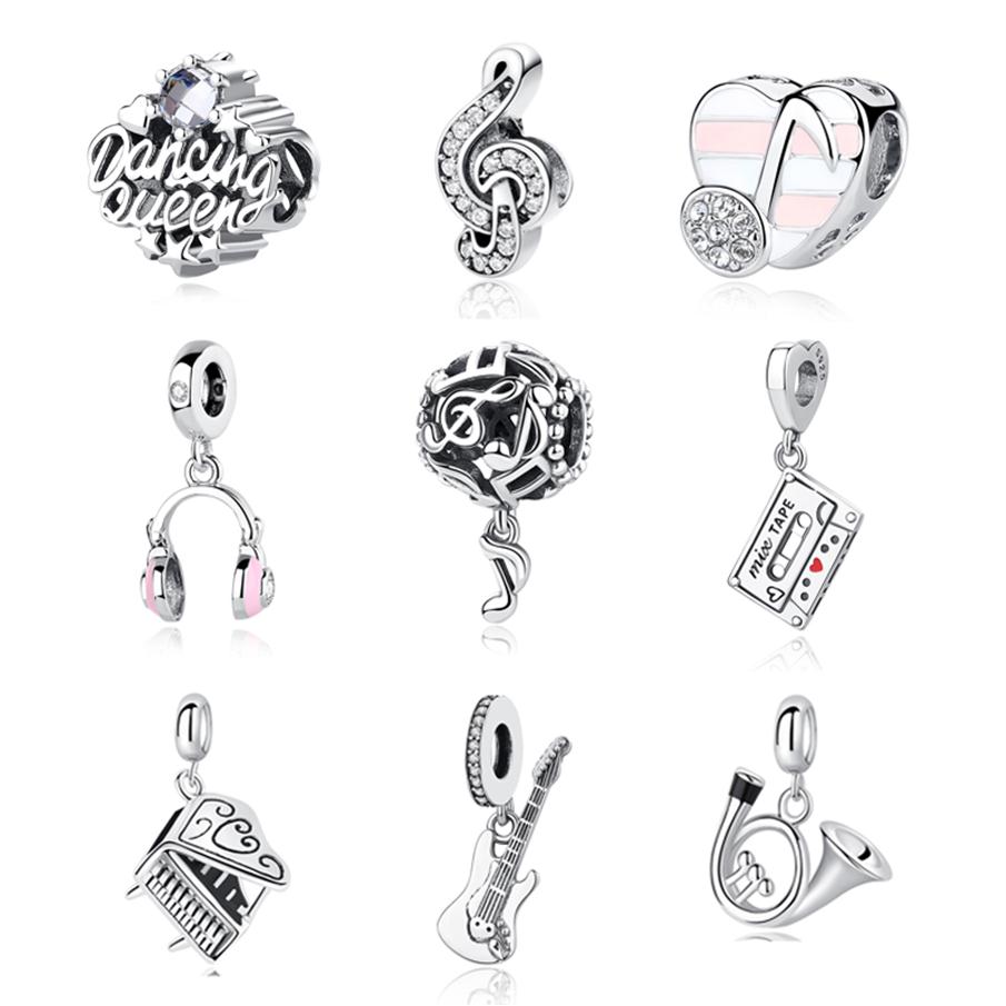 

925 Sterling Silver Dangle Charm Love Music Note Piano Pendant Beads Bead Fit Pandora Charms Bracelet DIY Jewelry Accessories252t
